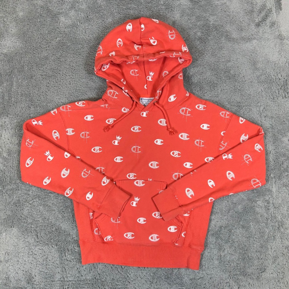 Champion Reverse Weave Groovy Papaya All Over Logo Hoodie WL757P Women XS